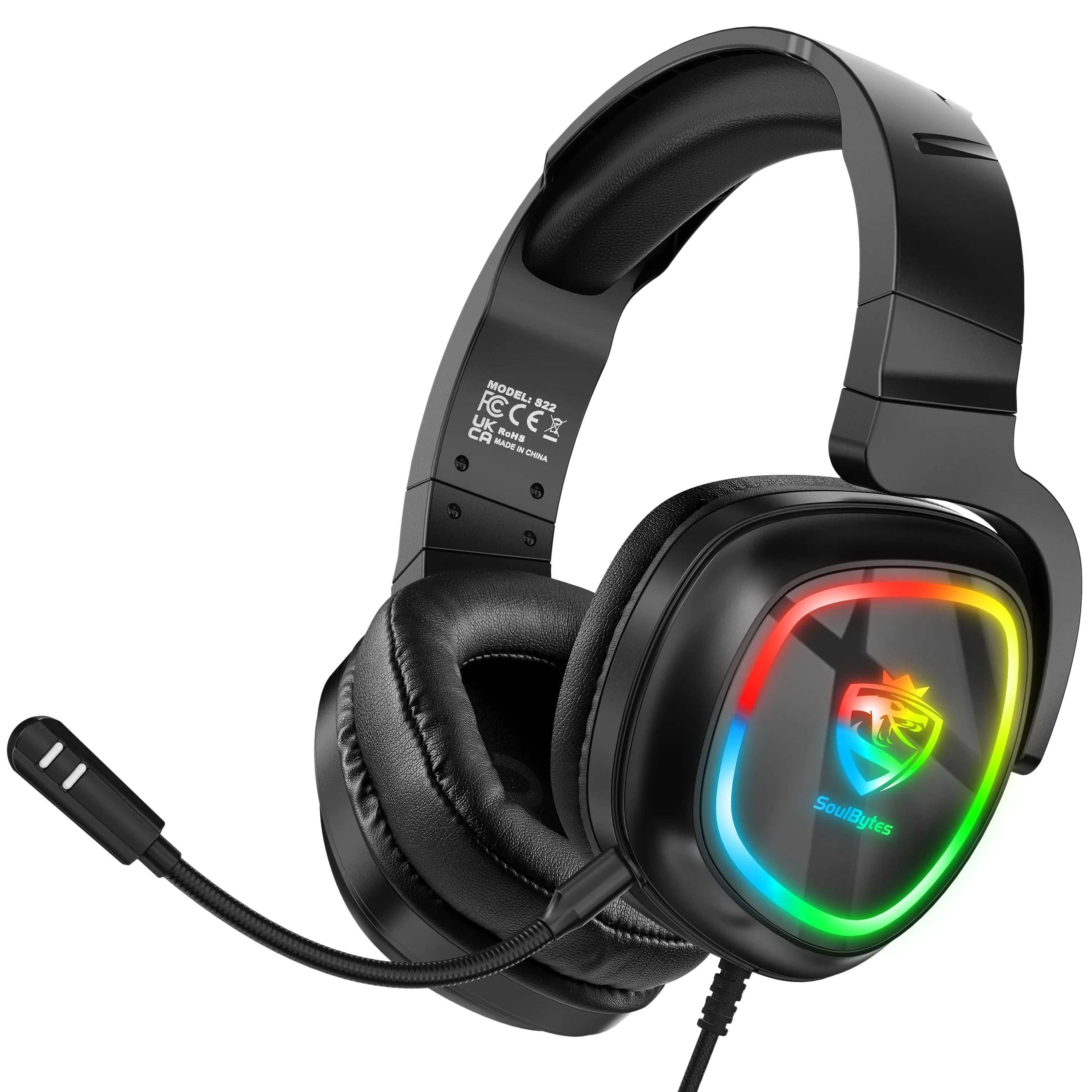 S22 USB On-Ear Gaming Headphones with Noise Canceling RGB Lighting 170cm Cord for PS4/PS5 Phones Laptops with Mic