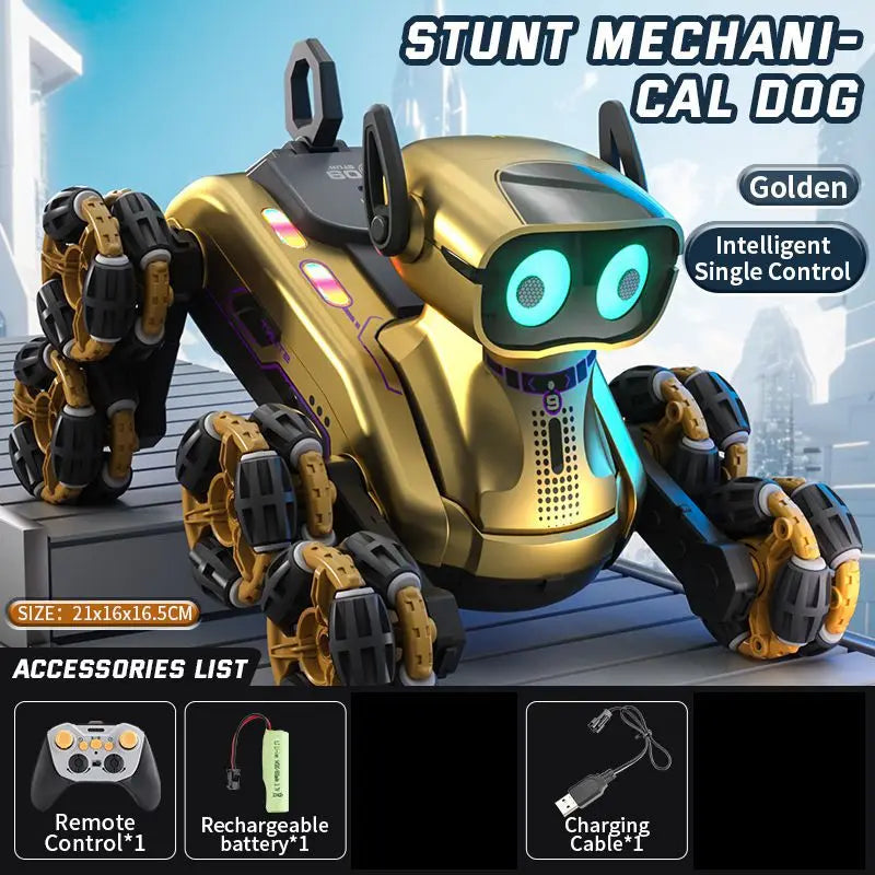 KOUYIKOU RC TOY Eight-Wheel Stunt Robot Dog Remote Control and Remote Control Watch Intelligent Educational Robot Dog for Kids