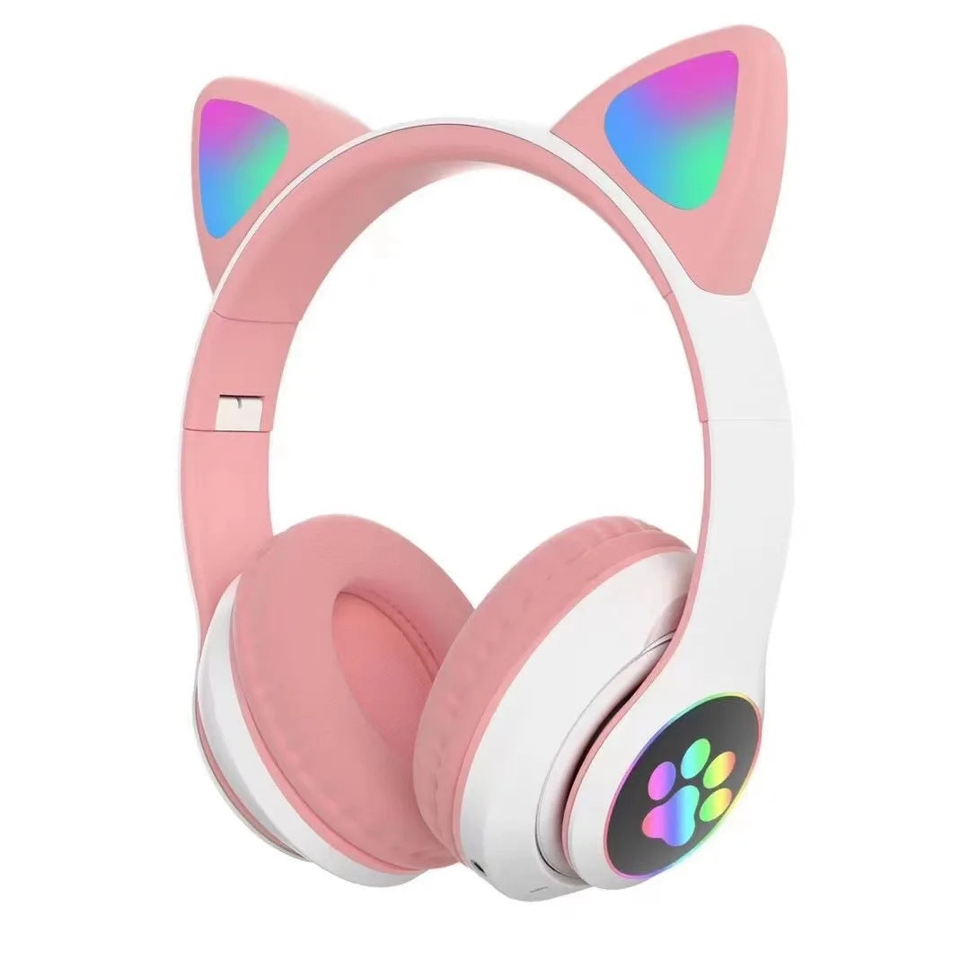 RGB Cat Ear Headphones  5.4 Wireless Gradient Color Gaming Headset with Mic for PC PS5 Switch