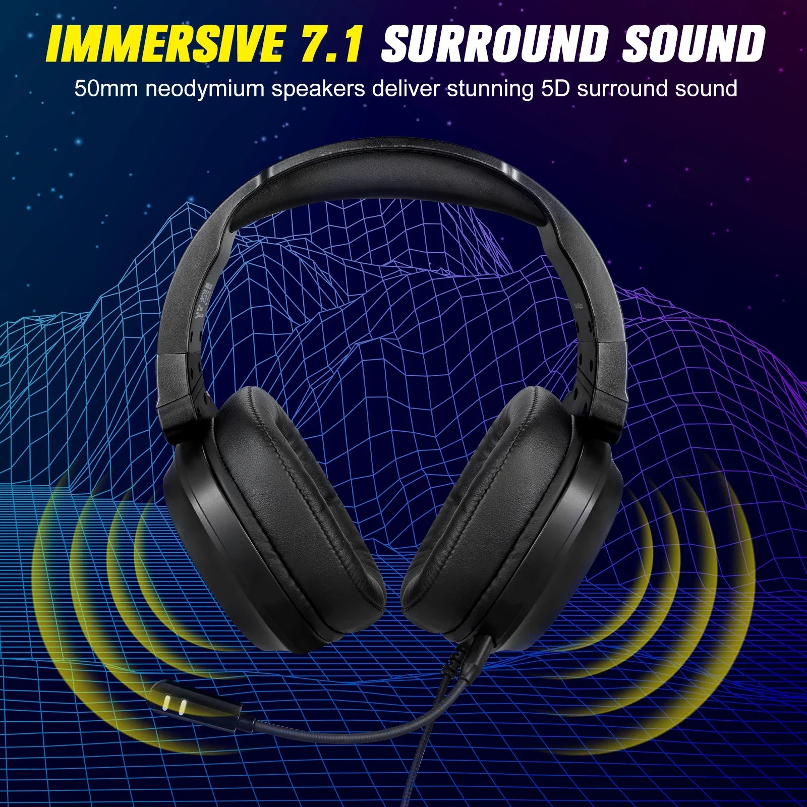 S22 USB On-Ear Gaming Headphones with Noise Canceling RGB Lighting 170cm Cord for PS4/PS5 Phones Laptops with Mic