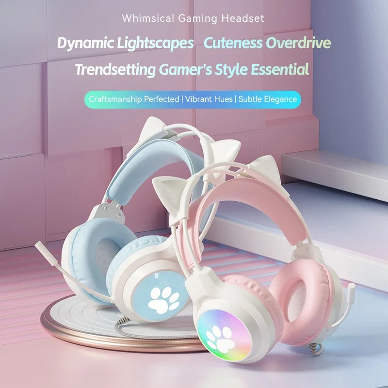 Soyto G50 ODM Gaming Headset for Gamers Cute Cat Ear RGB Wired Headphones for Girls Boys Auriculares AudIfonos Factory Wholesale