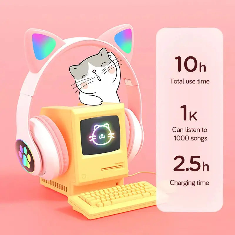 Portable Wireless Headphones, Stereo Music, LED Gaming  Headphones with Microphone