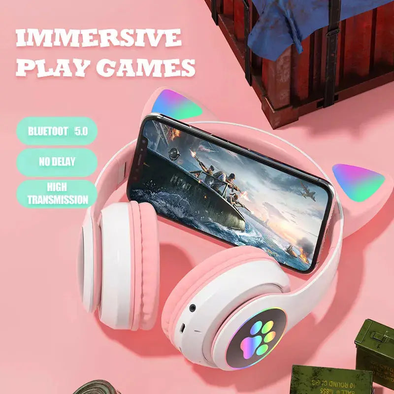 Portable Wireless Headphones, Stereo Music, LED Gaming  Headphones with Microphone
