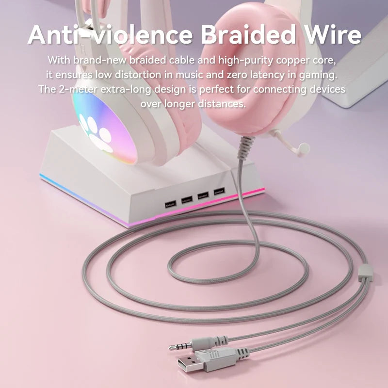 Soyto G50 ODM Gaming Headset for Gamers Cute Cat Ear RGB Wired Headphones for Girls Boys Auriculares AudIfonos Factory Wholesale