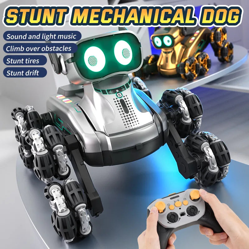 KOUYIKOU RC TOY Eight-Wheel Stunt Robot Dog Remote Control and Remote Control Watch Intelligent Educational Robot Dog for Kids
