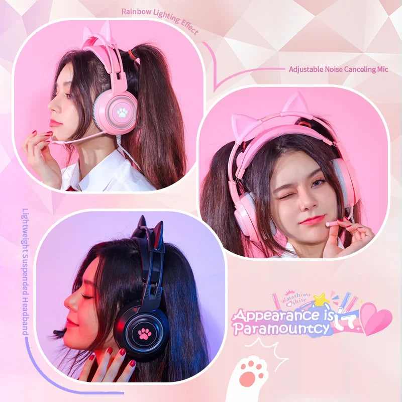 Soyto G25 ODM Gaming Headset for Gamers Cute Cat Ear RGB Wired Headphones for Girls Boys Auriculares AudIfonos Factory Wholesale