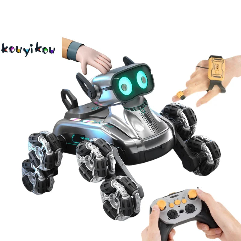 KOUYIKOU RC TOY Eight-Wheel Stunt Robot Dog Remote Control and Remote Control Watch Intelligent Educational Robot Dog for Kids