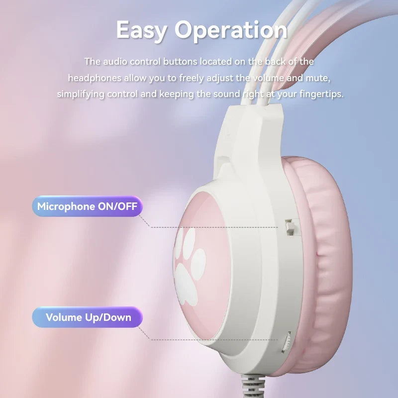 Soyto G50 ODM Gaming Headset for Gamers Cute Cat Ear RGB Wired Headphones for Girls Boys Auriculares AudIfonos Factory Wholesale