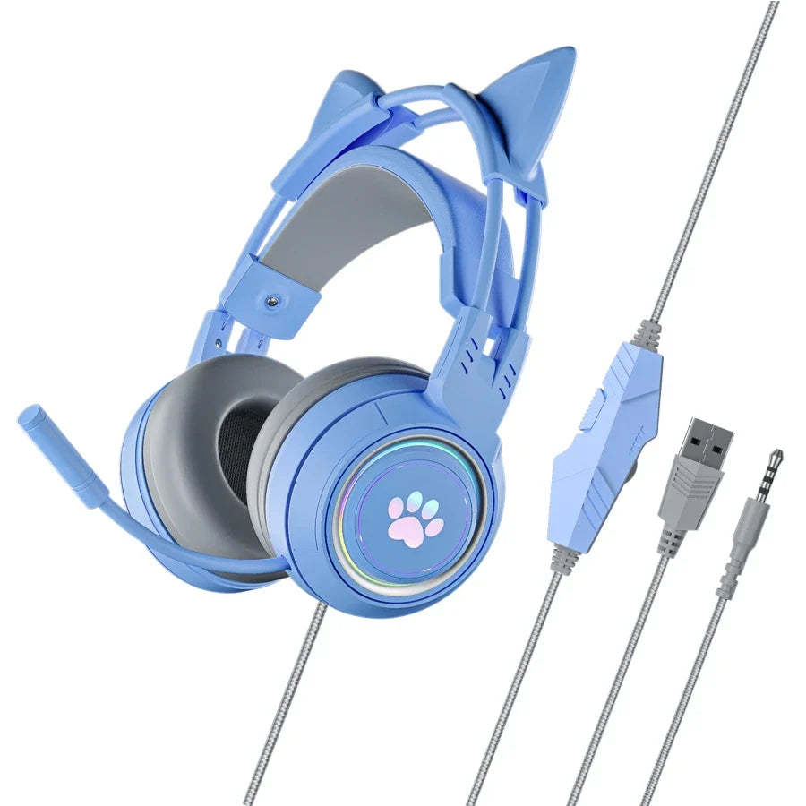 Soyto G25 ODM Gaming Headset for Gamers Cute Cat Ear RGB Wired Headphones for Girls Boys Auriculares AudIfonos Factory Wholesale