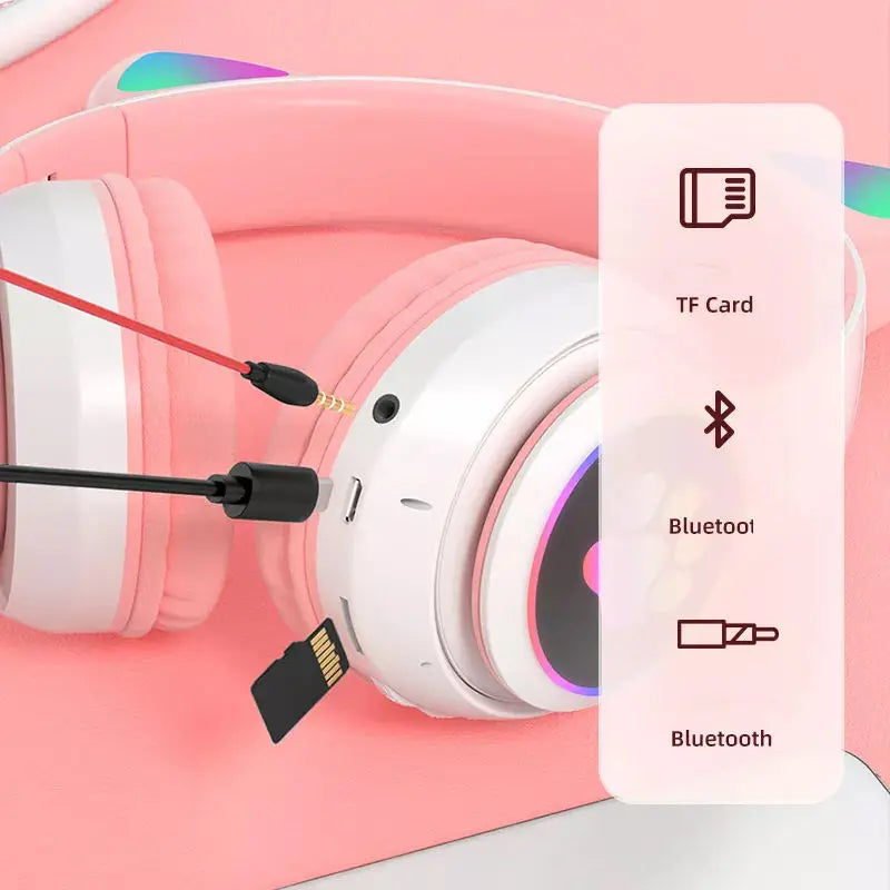 Portable Wireless Headphones, Stereo Music, LED Gaming  Headphones with Microphone