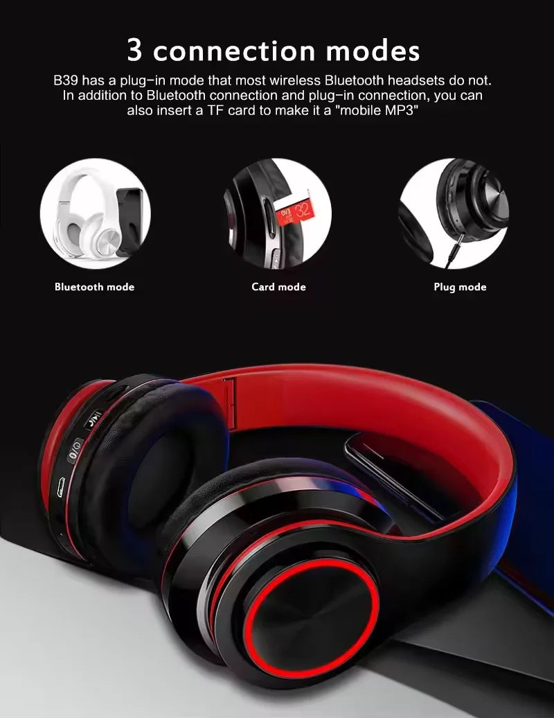P9 Pro Max Wireless Bt Headphones With Mic Noise Cancelling Headset B39 Led Earphones Sports Gaming Headphones Supports TF