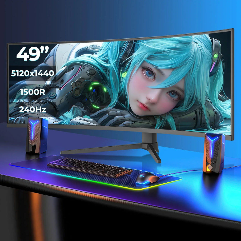 R3800 Curved 49-Inch Gaming Monitor with 5K Ultra-Wide LED Screen TFT Panel Desktop and Wall Mounting Options for Gaming PCs