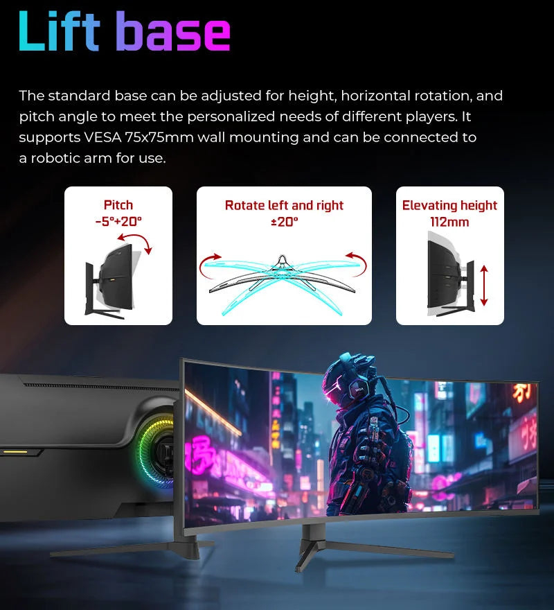 R3800 Curved 49-Inch Gaming Monitor with 5K Ultra-Wide LED Screen TFT Panel Desktop and Wall Mounting Options for Gaming PCs