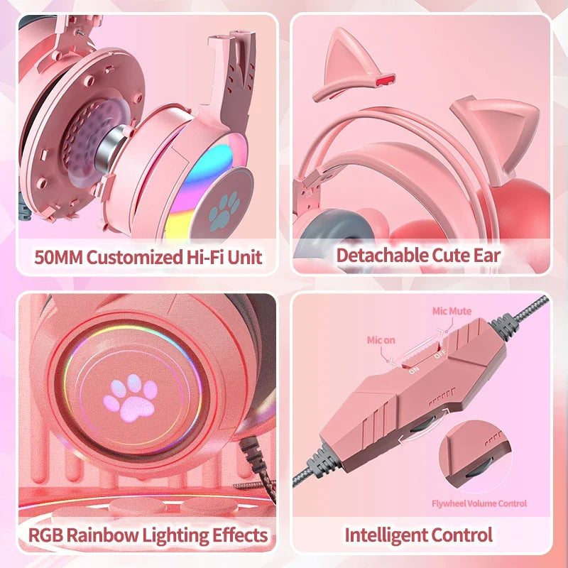 Soyto G25 ODM Gaming Headset for Gamers Cute Cat Ear RGB Wired Headphones for Girls Boys Auriculares AudIfonos Factory Wholesale